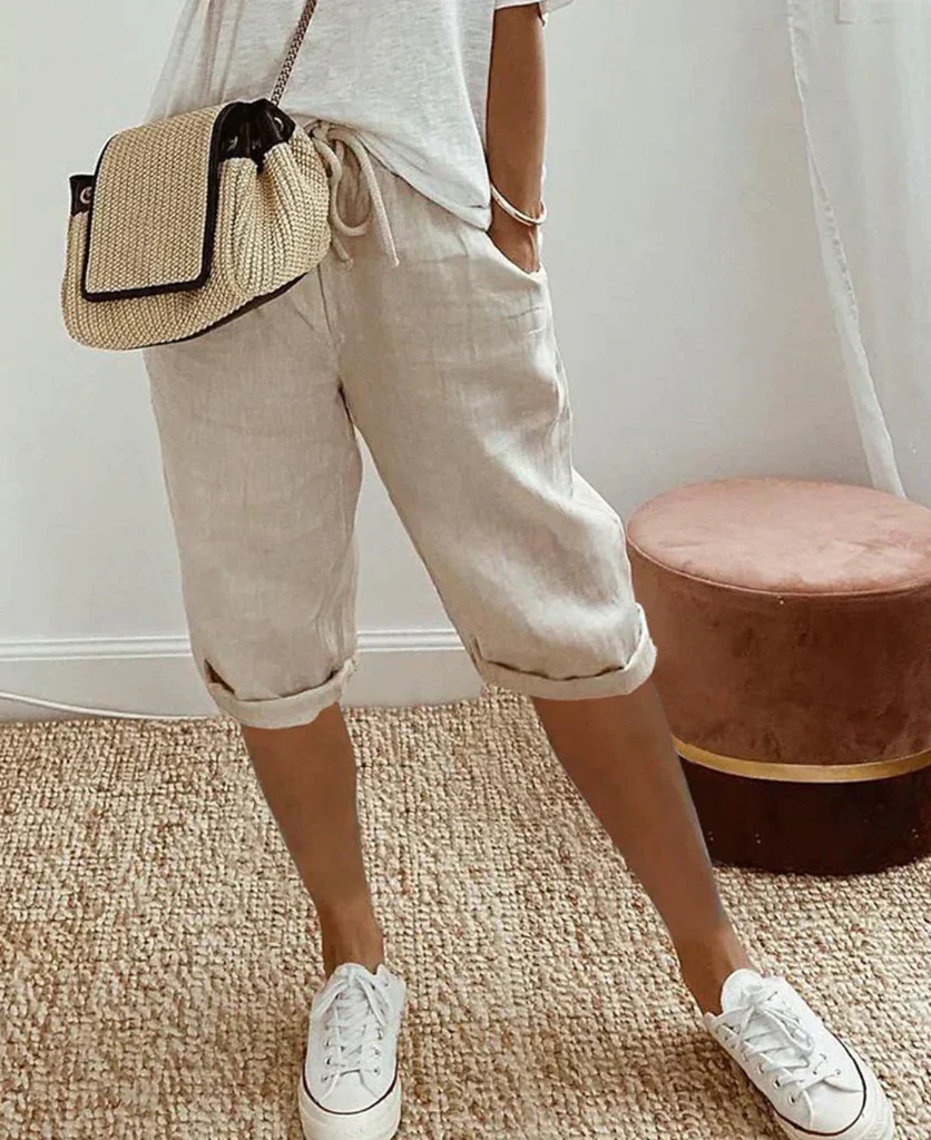 Trendy fashionable linen-look knee breeches for women - Image 2