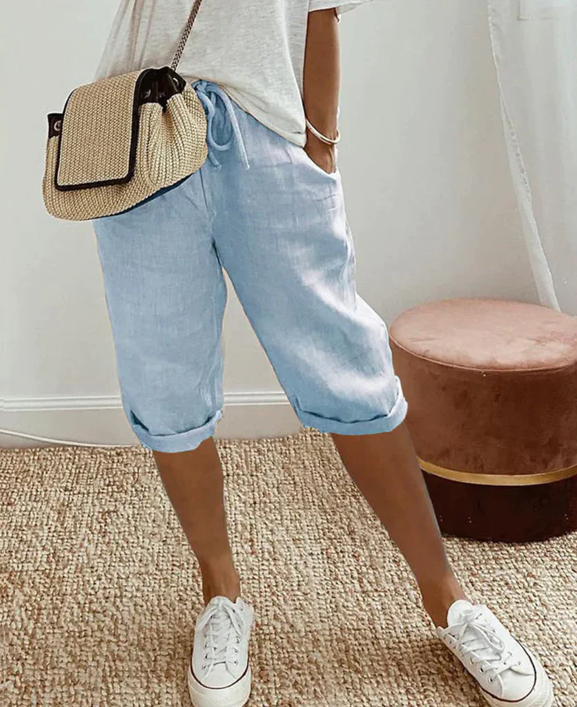 Trendy fashionable linen-look knee breeches for women - Image 3
