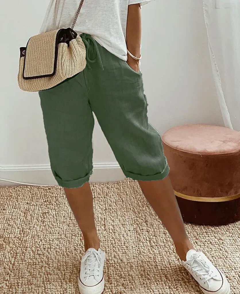 Trendy fashionable linen-look knee breeches for women - Image 4