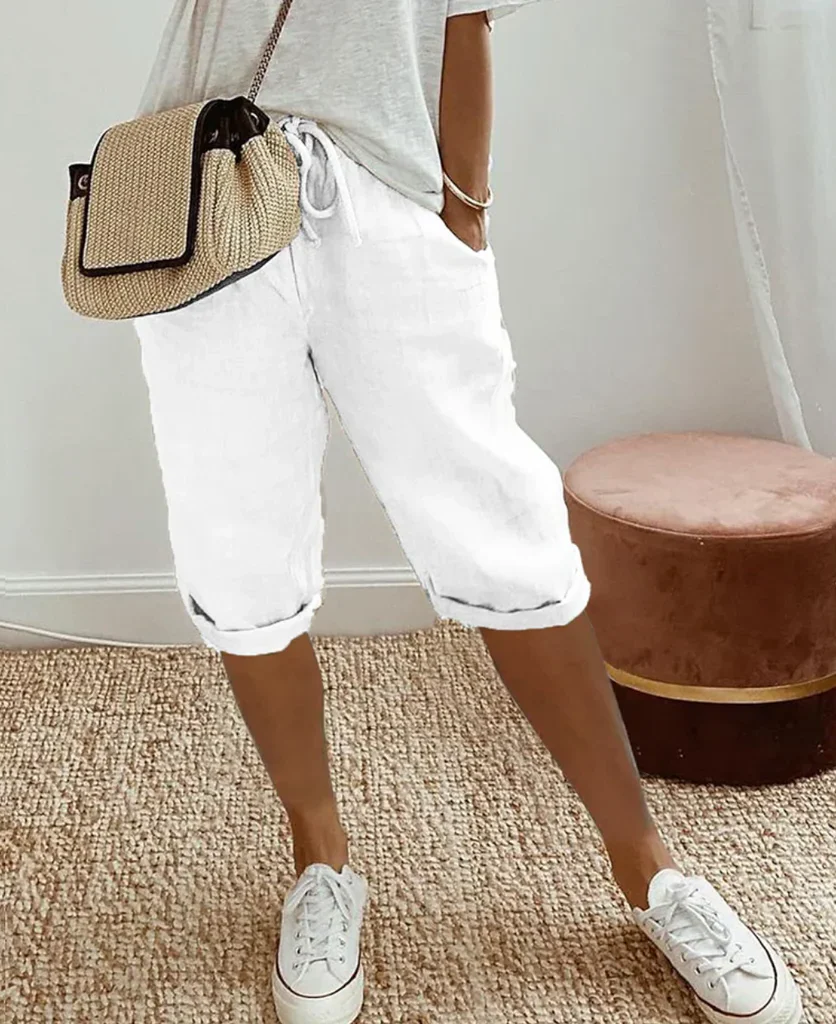 Trendy fashionable linen-look knee breeches for women - Image 5