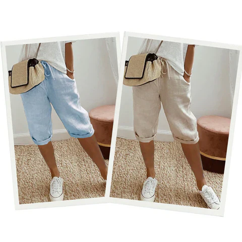 Trendy fashionable linen-look knee breeches for women - Image 6