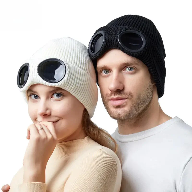 Unisex Goggles Winter Hat Knitted Beanie - Image 2