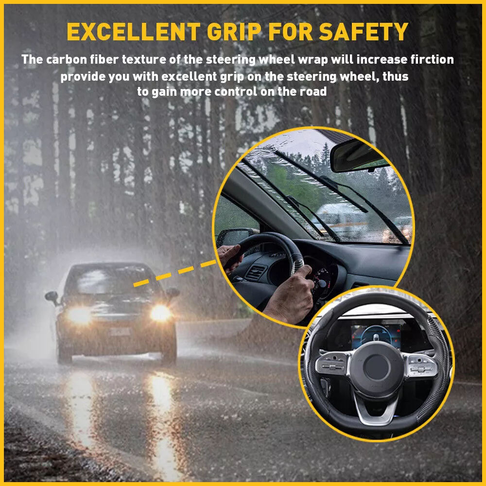 Universal Carbon Fiber Snap-on Steering Wheel Cover - Image 2