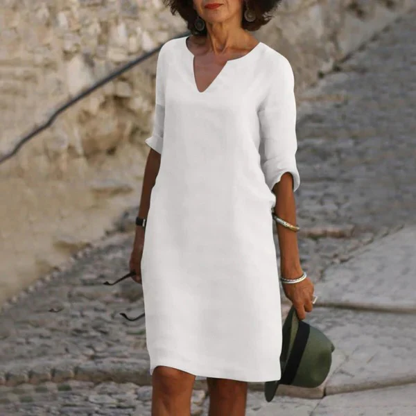 V-Neck Three-Quarter Sleeve Dress - Image 10