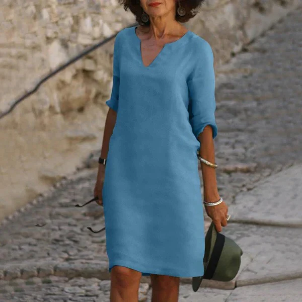 V-Neck Three-Quarter Sleeve Dress - Image 13