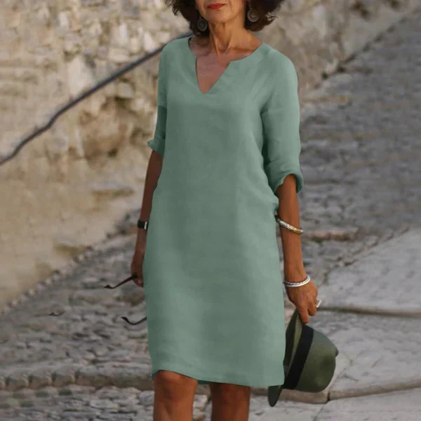V-Neck Three-Quarter Sleeve Dress - Image 2