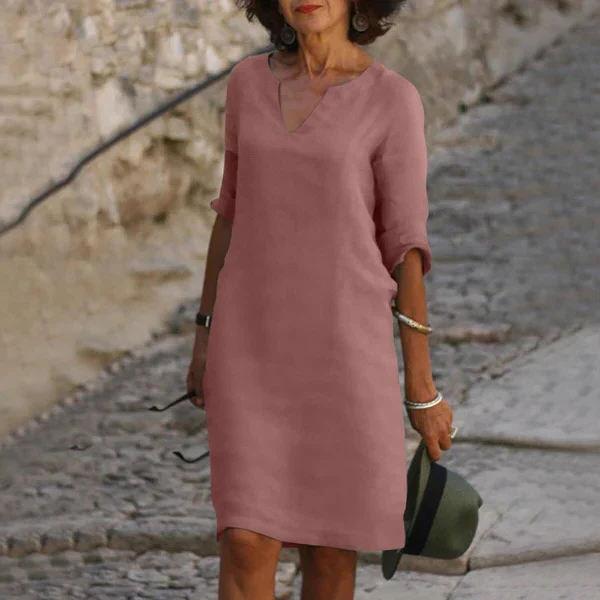 V-Neck Three-Quarter Sleeve Dress - Image 7