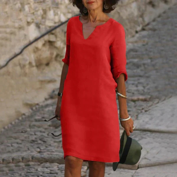 V-Neck Three-Quarter Sleeve Dress - Image 9