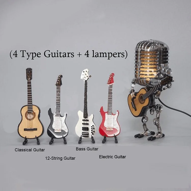 Vintage Metal Microphone Robot With Guitar Lamp - Image 4