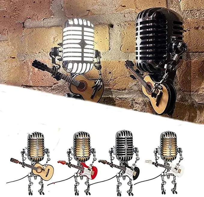 Vintage Metal Microphone Robot With Guitar Lamp - Image 5