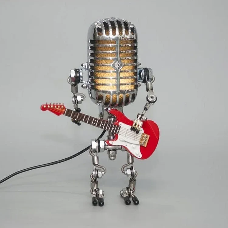 Vintage Metal Microphone Robot With Guitar Lamp - Image 6