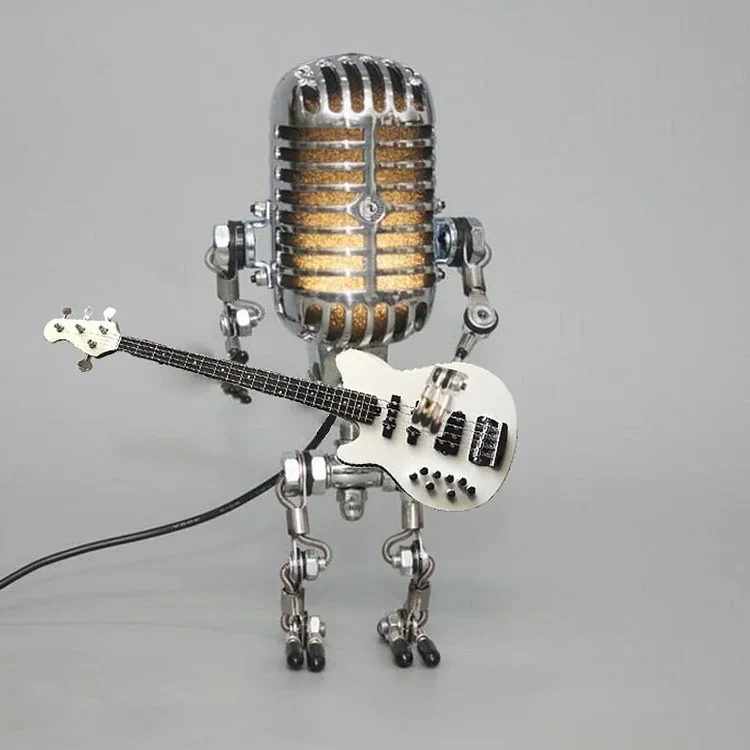 Vintage Metal Microphone Robot With Guitar Lamp - Image 8