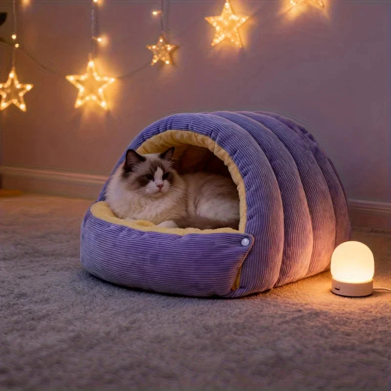 Warm Arctic Fleece Enclosed Cat Cave Bed - Image 6