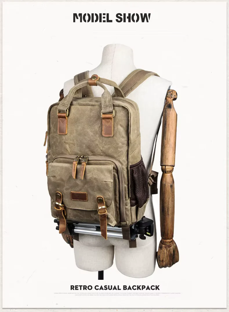 Waterproof Waxed Canvas Camera Backpack - Image 7