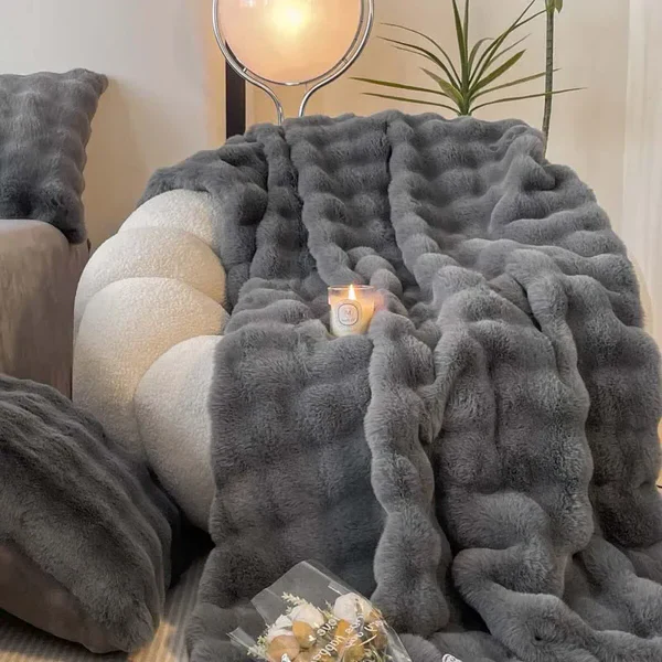Winter Warm Rabbit Faux Fur Throw Blanket - Image 2