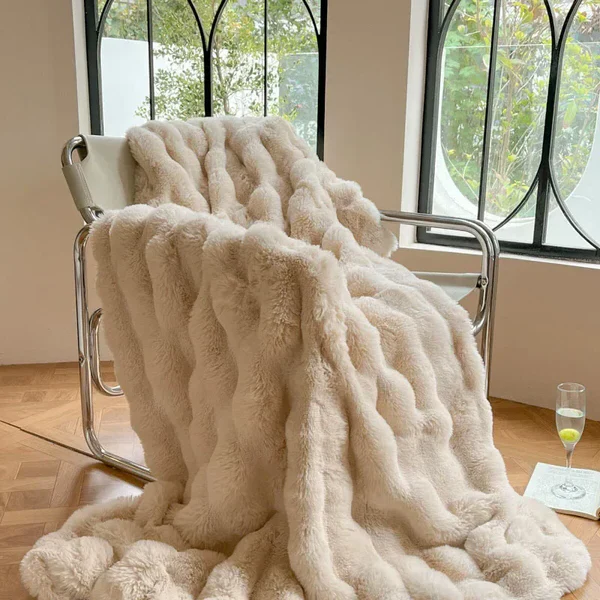 Winter Warm Rabbit Faux Fur Throw Blanket - Image 3