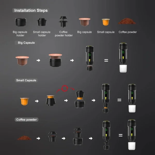 Wireless Espresso Coffee Machine Portable 3 in 1 Coffee Maker with Capsule and Powder - Image 6