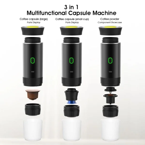 Wireless Espresso Coffee Machine Portable 3 in 1 Coffee Maker with Capsule and Powder - Image 8
