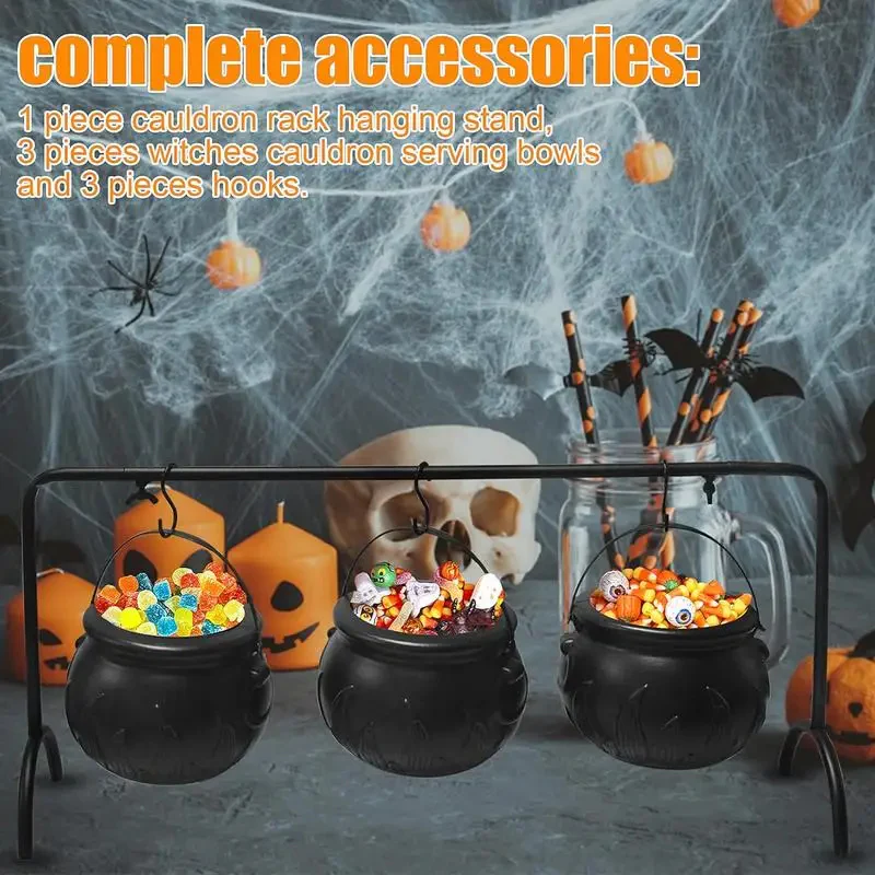Witch Cauldron Candy Bowl Halloween Decoration Set - Image 3