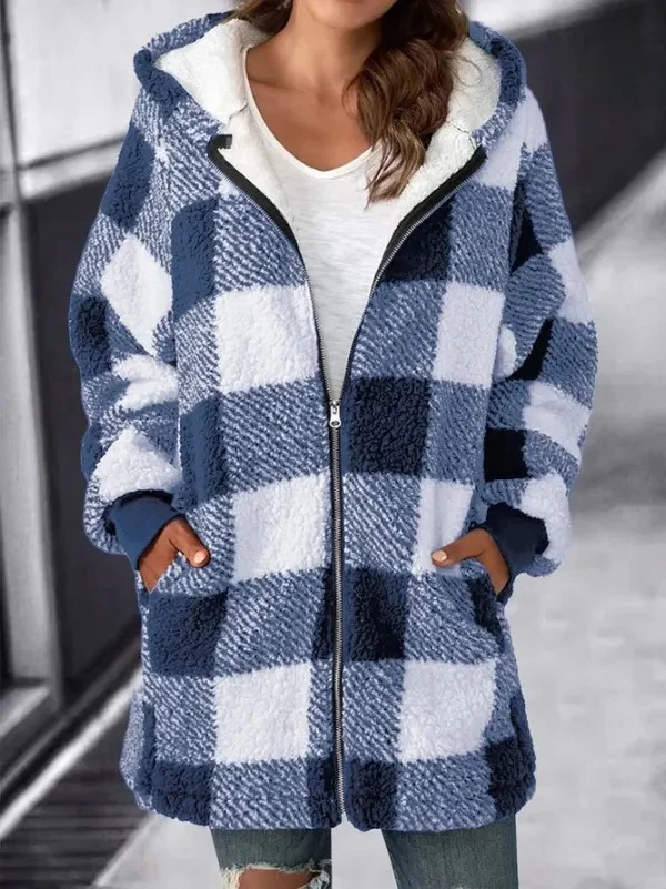 Women Oversized Hoodie Plaid Loose Overcoat - Image 5
