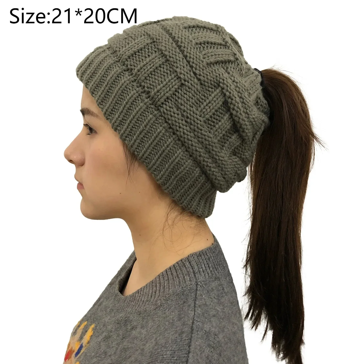 Women Winter Knit Beanie Ponytail Knit Hat - Image 4