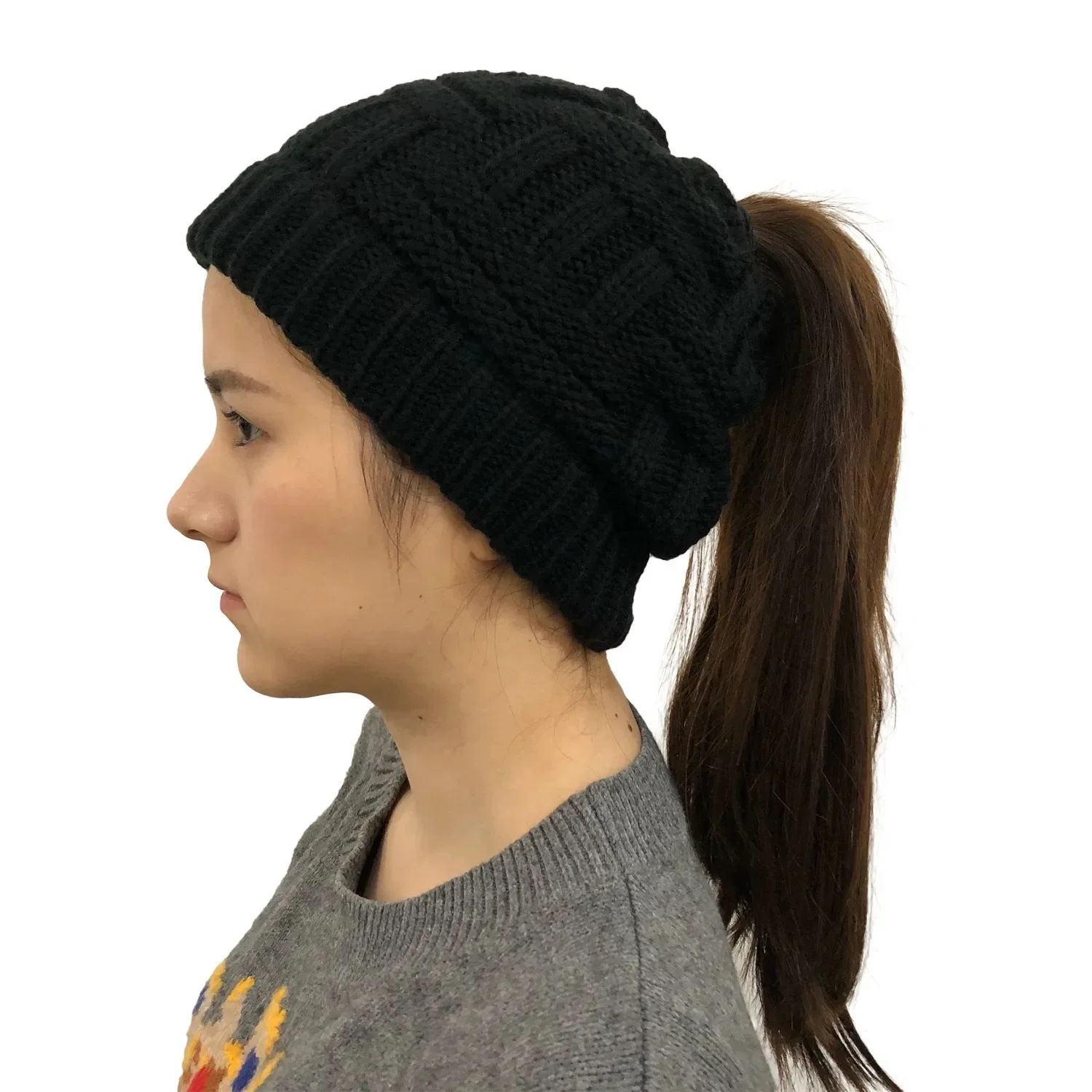 Women Winter Knit Beanie Ponytail Knit Hat - Image 8
