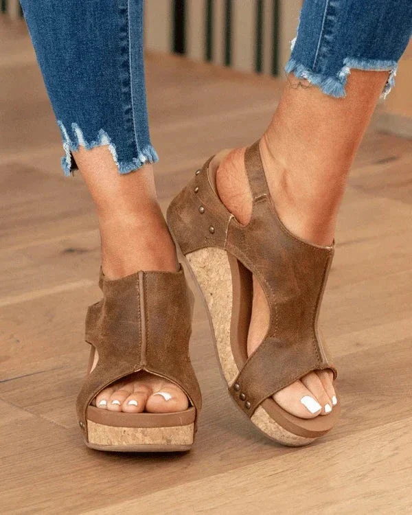 Women's Leather Platform Wedge Orthopedic Sandals - Image 3