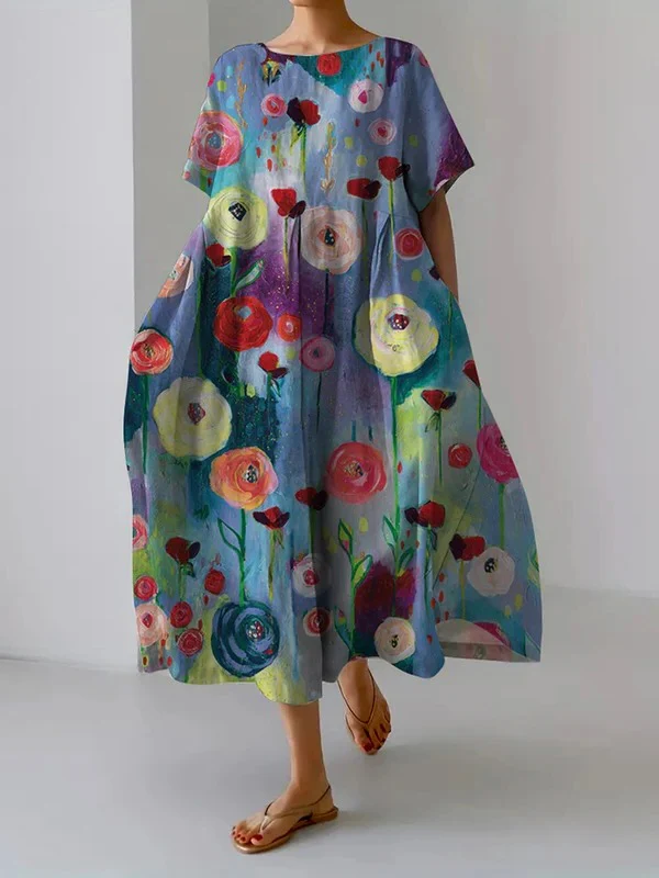 Women's Loose Dress with Oil Painting Art Pattern