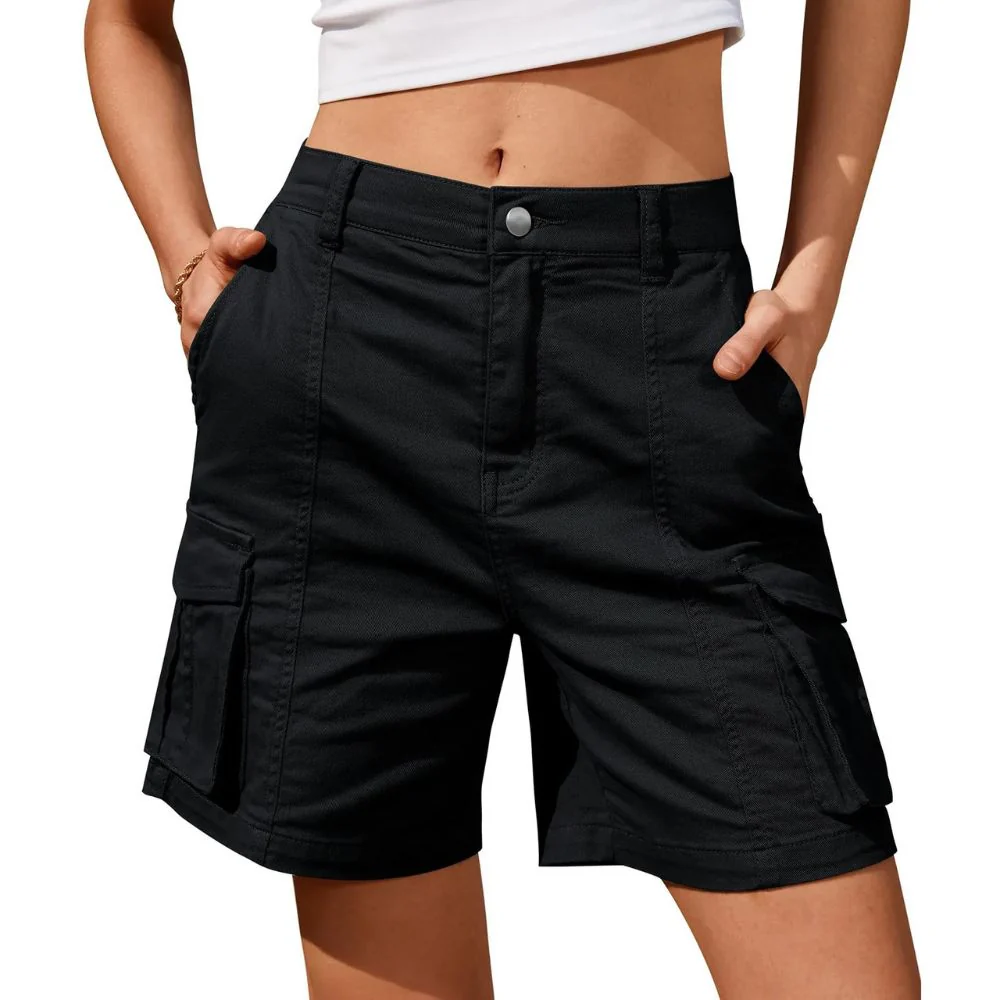 Womens Low Waist Long Work Cargo Shorts - Image 5