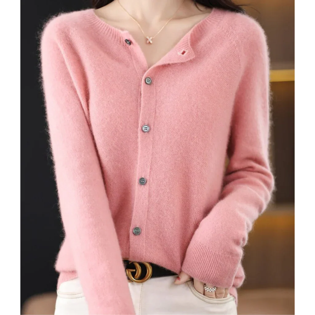 Women's round neck cardigan sweater - Image 2