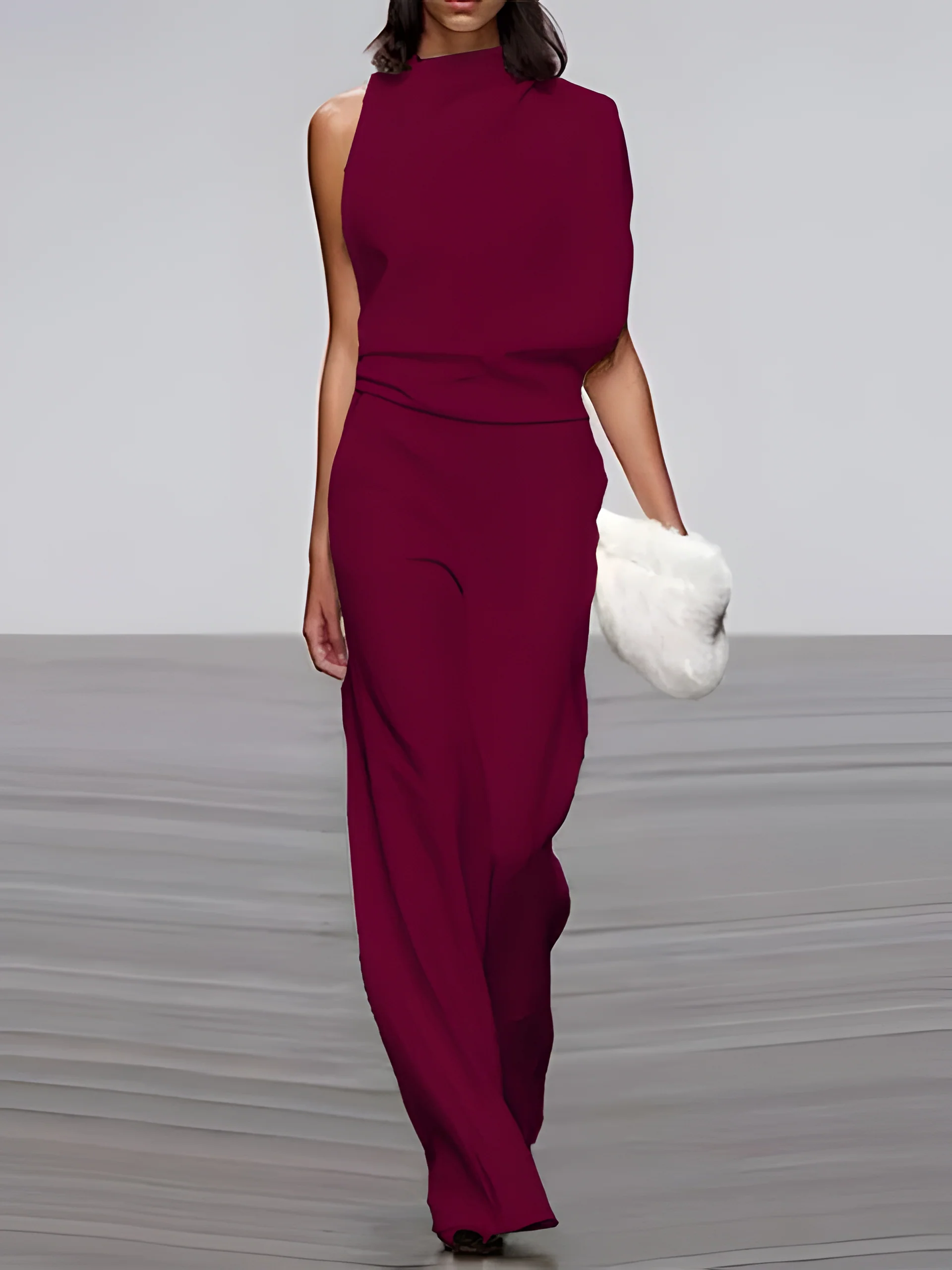 Women's round-neck, sleeveless jumpsuit with flared legs - Image 13