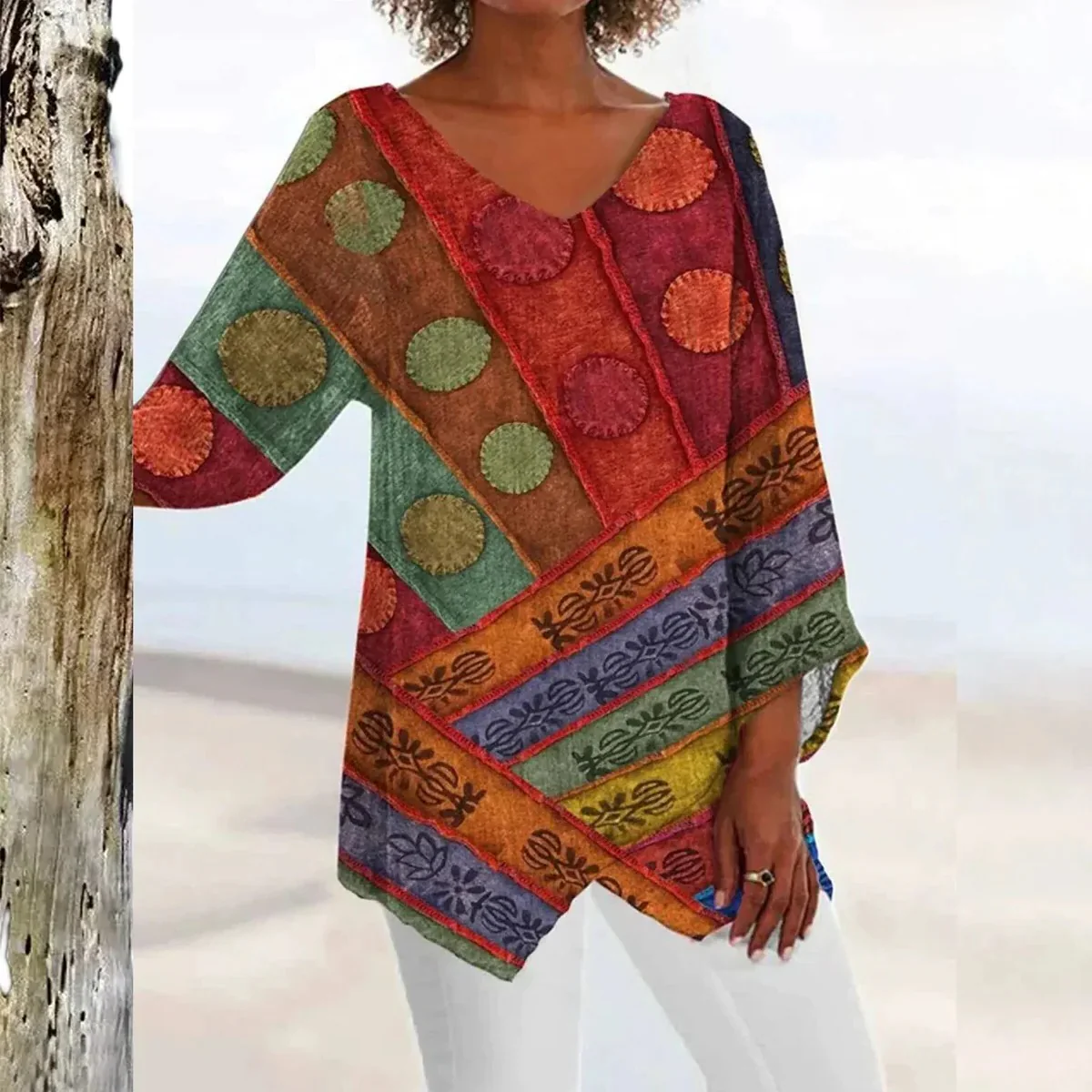 Women's vintage V-neck top with elegant fit - Image 6