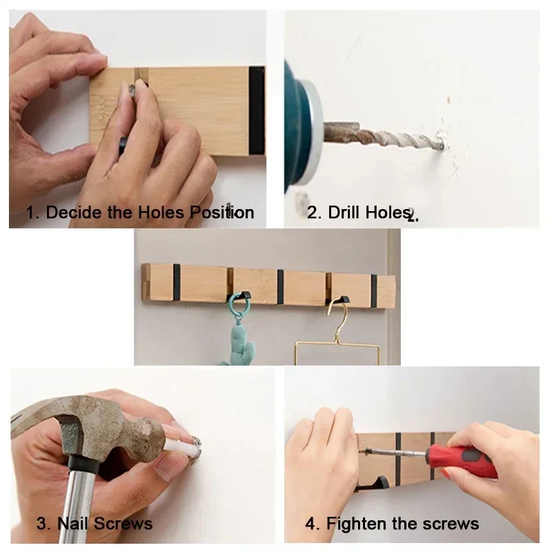 Wooden Wall-Mounted Coat Rack with Hidden Coat Hook - Image 2