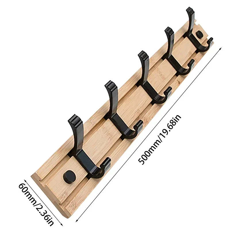 Wooden Wall-Mounted Coat Rack with Sliding Hooks - Image 3