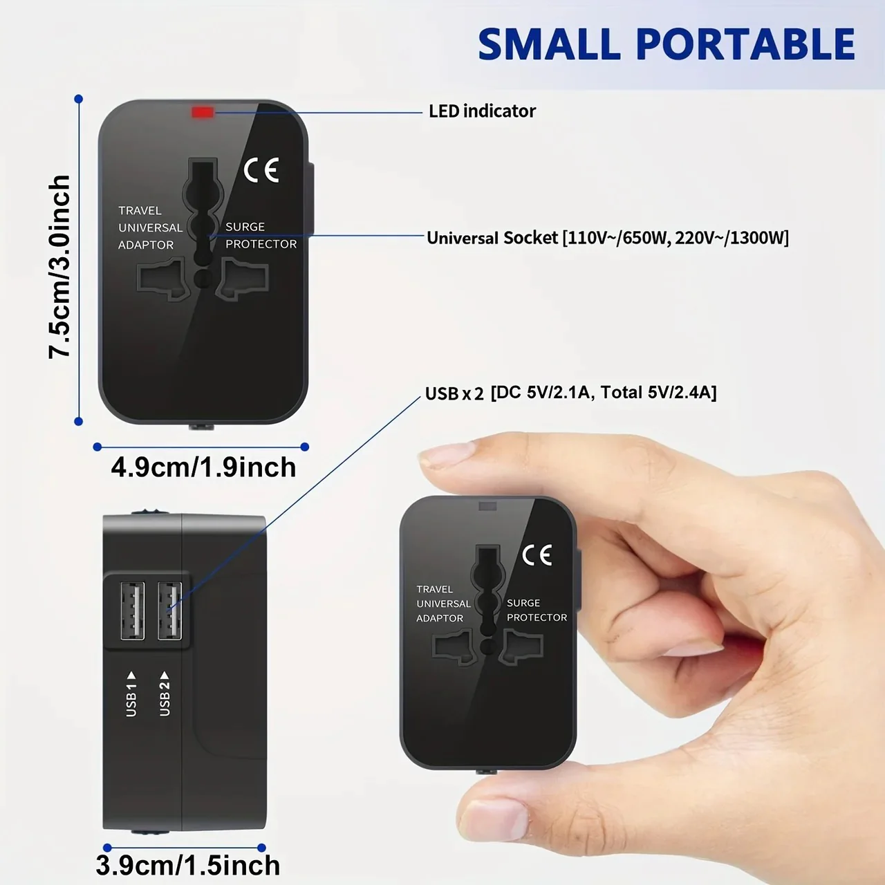 Worldwide Travel Adapter with Dual USB Charging Ports - Image 5